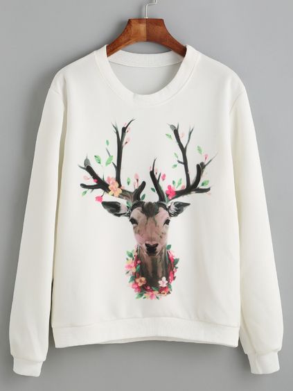 Deer Print Sweatshirt SR30 - looseteeshirt.com